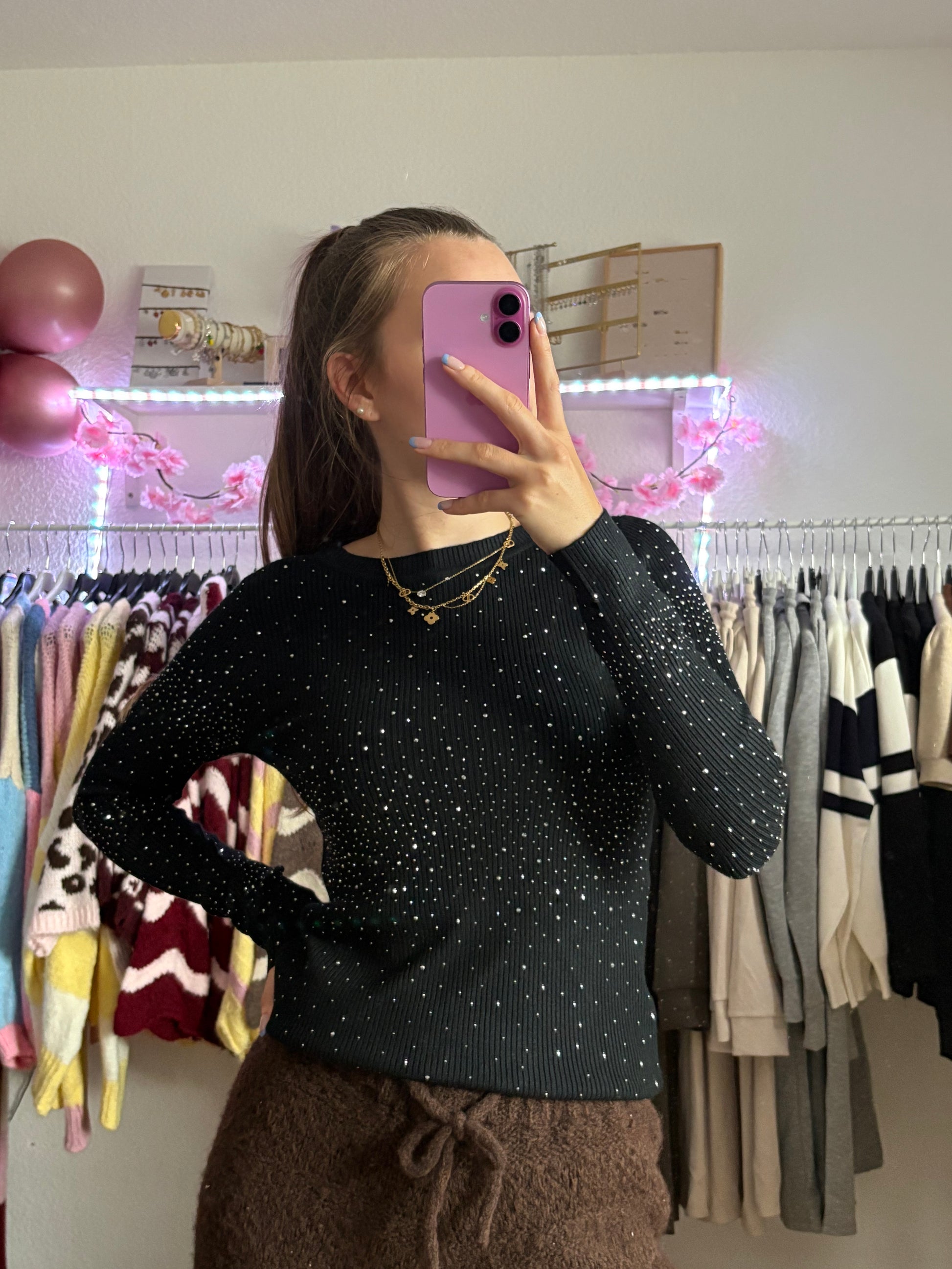 Glitzer Pullover - Evi (Schwarz)
