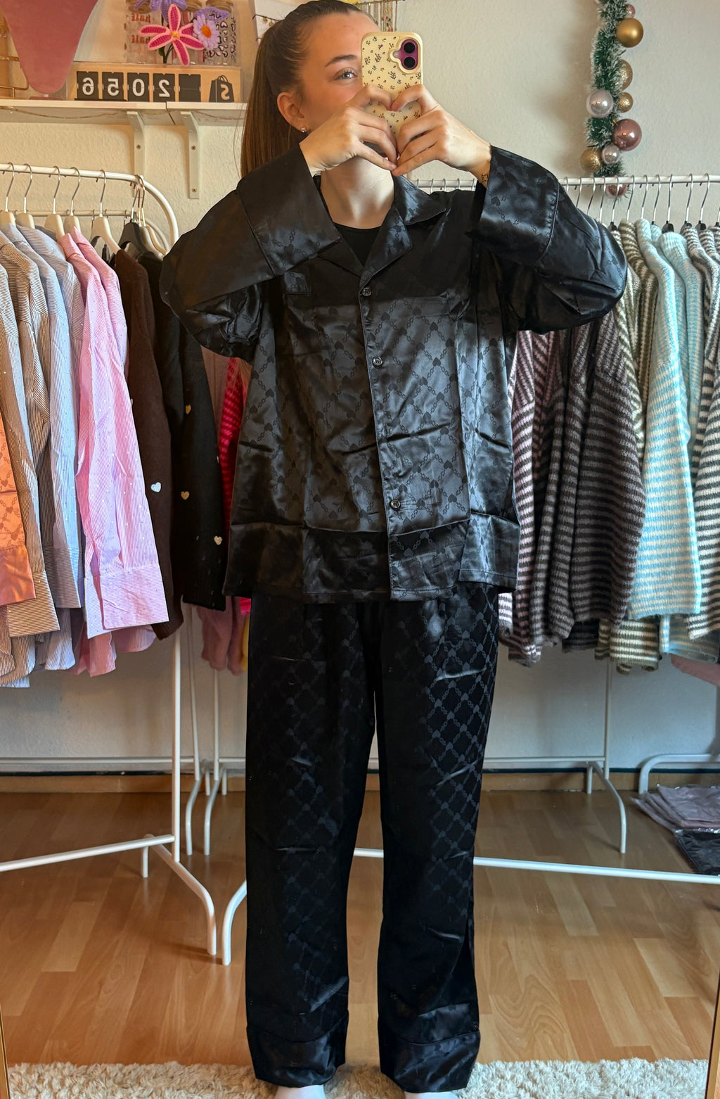 Satin Pyjama set - Pure Amour (Schwarz)