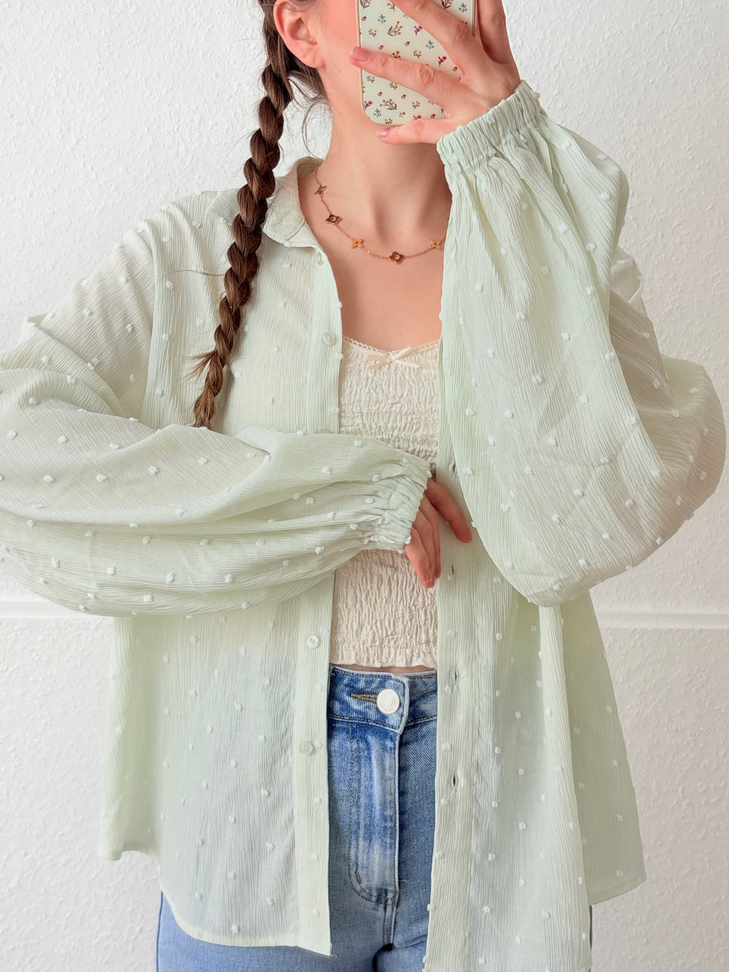 Leichte Bluse - Mini dot (Mint)