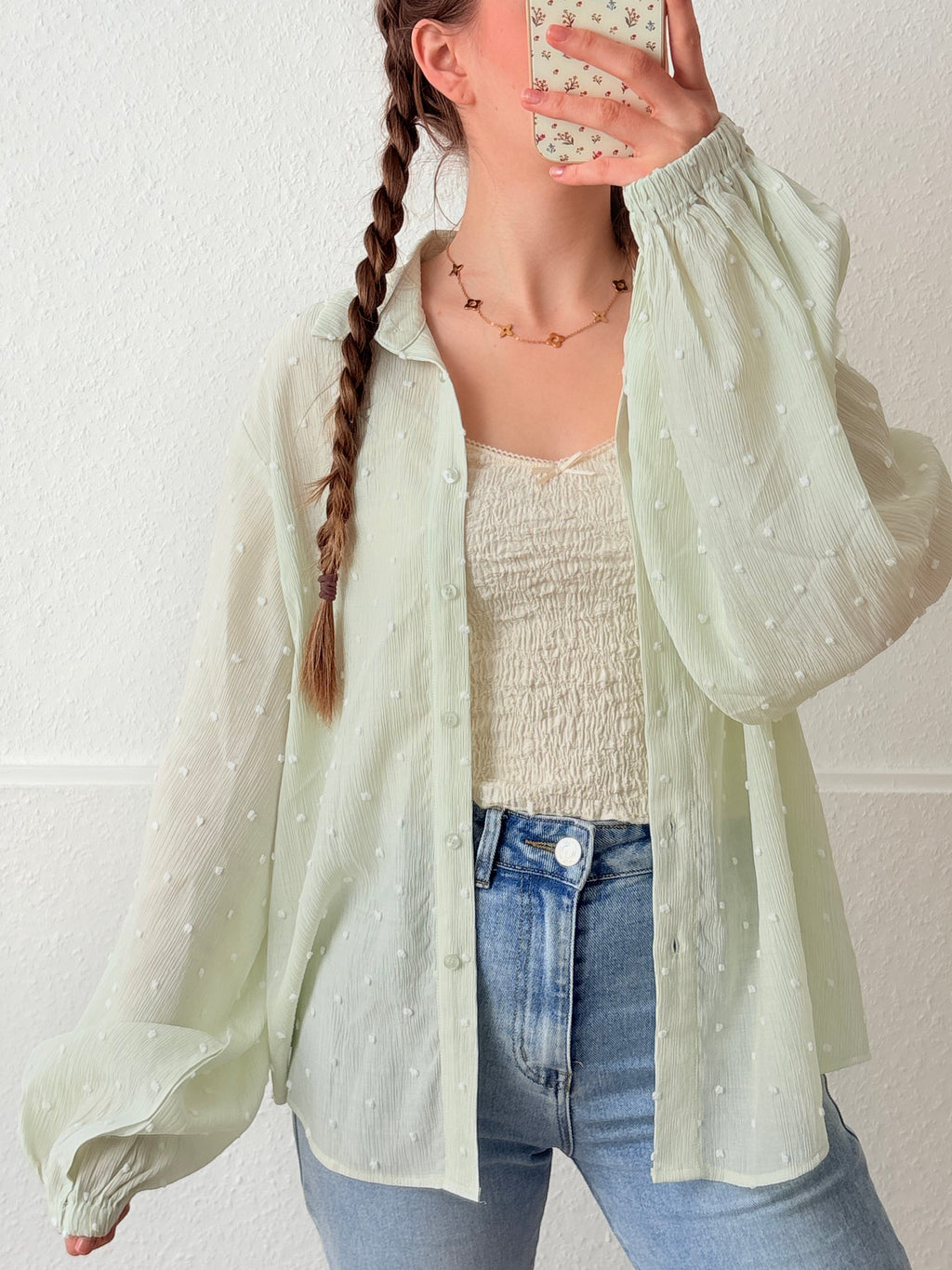 Leichte Bluse - Mini dot (Mint)