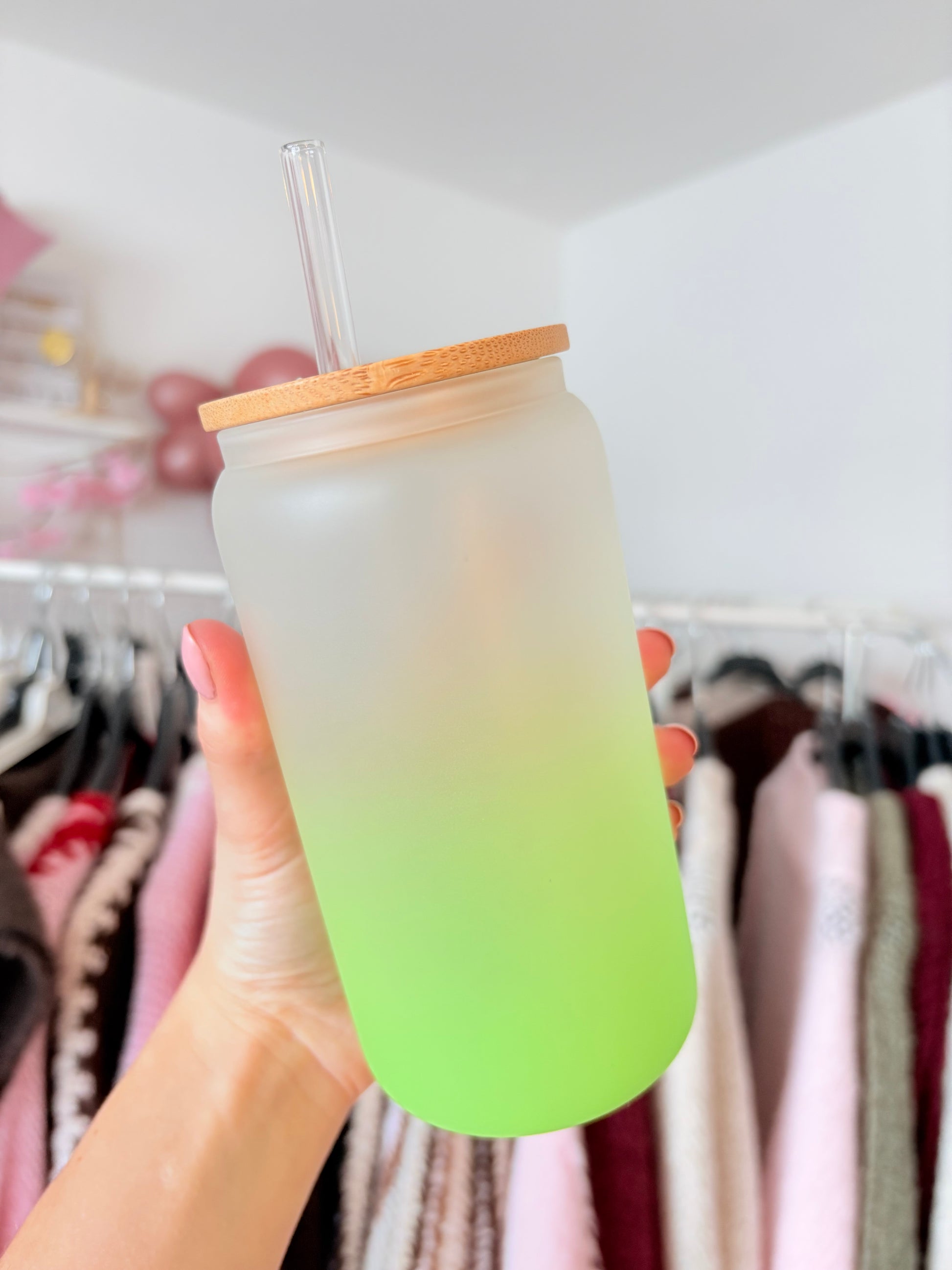 Trinkglas - Frosted Farbverlauf (Grün)