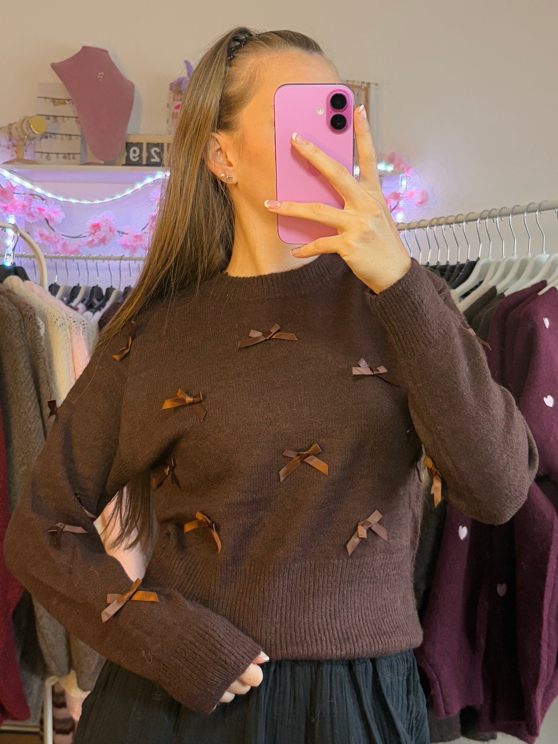 Schleifen Pullover - Ava (Braun)