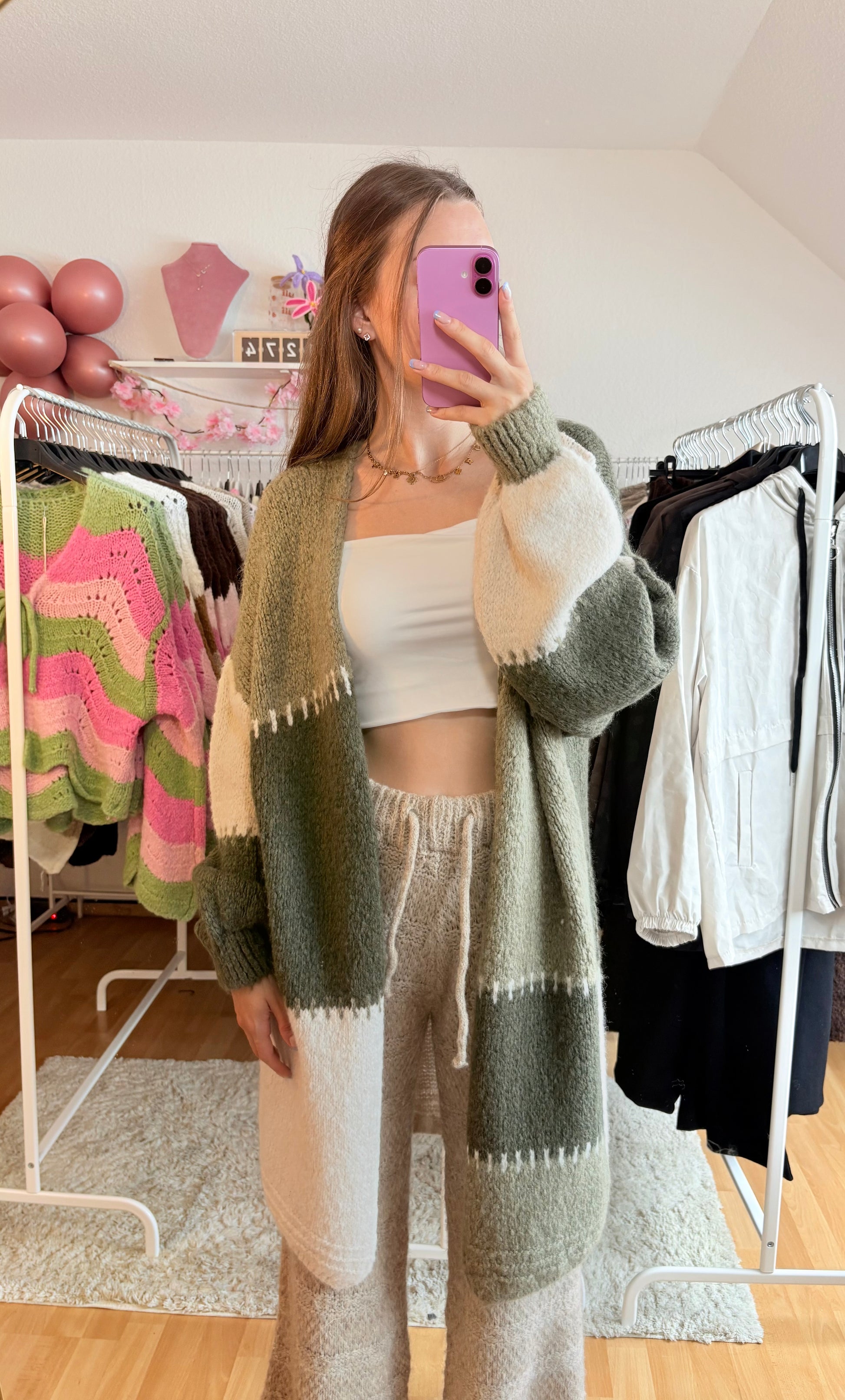 Langer Cardigan - Aria (Kaki)