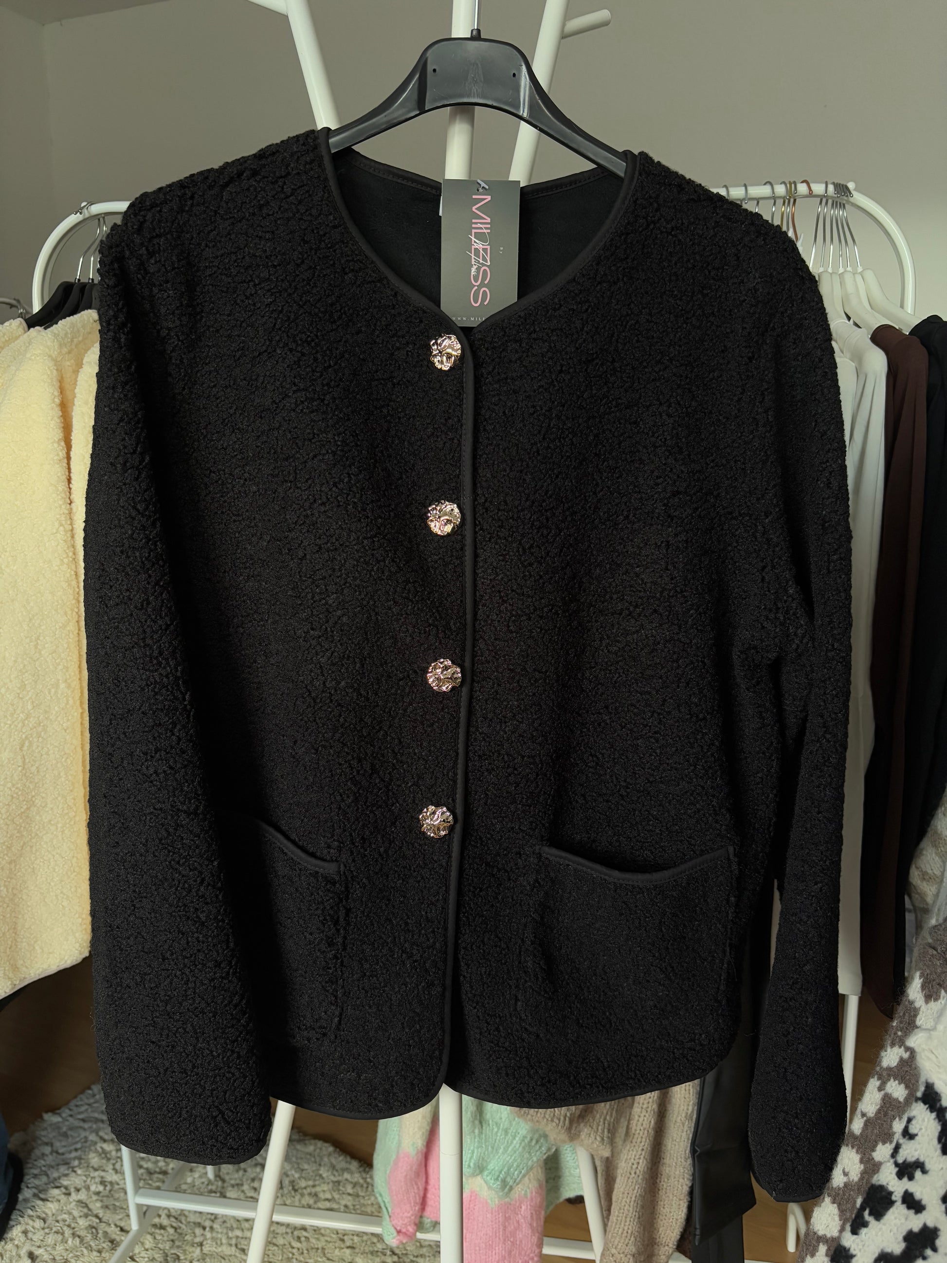 Teddy Jacke kurz - Schwarz