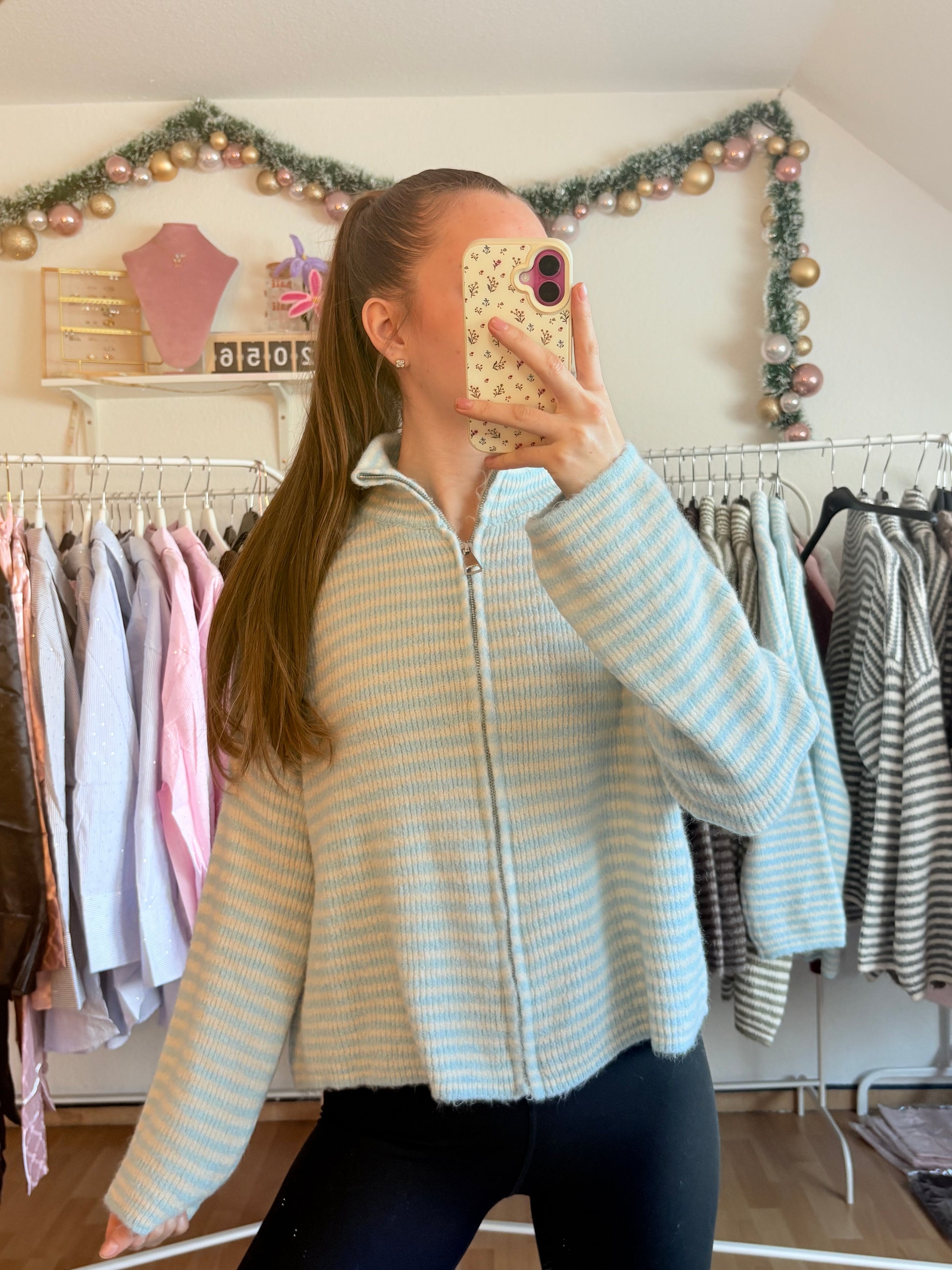 Strickjacke - Sweetline Zip (Babyblau/Creme)