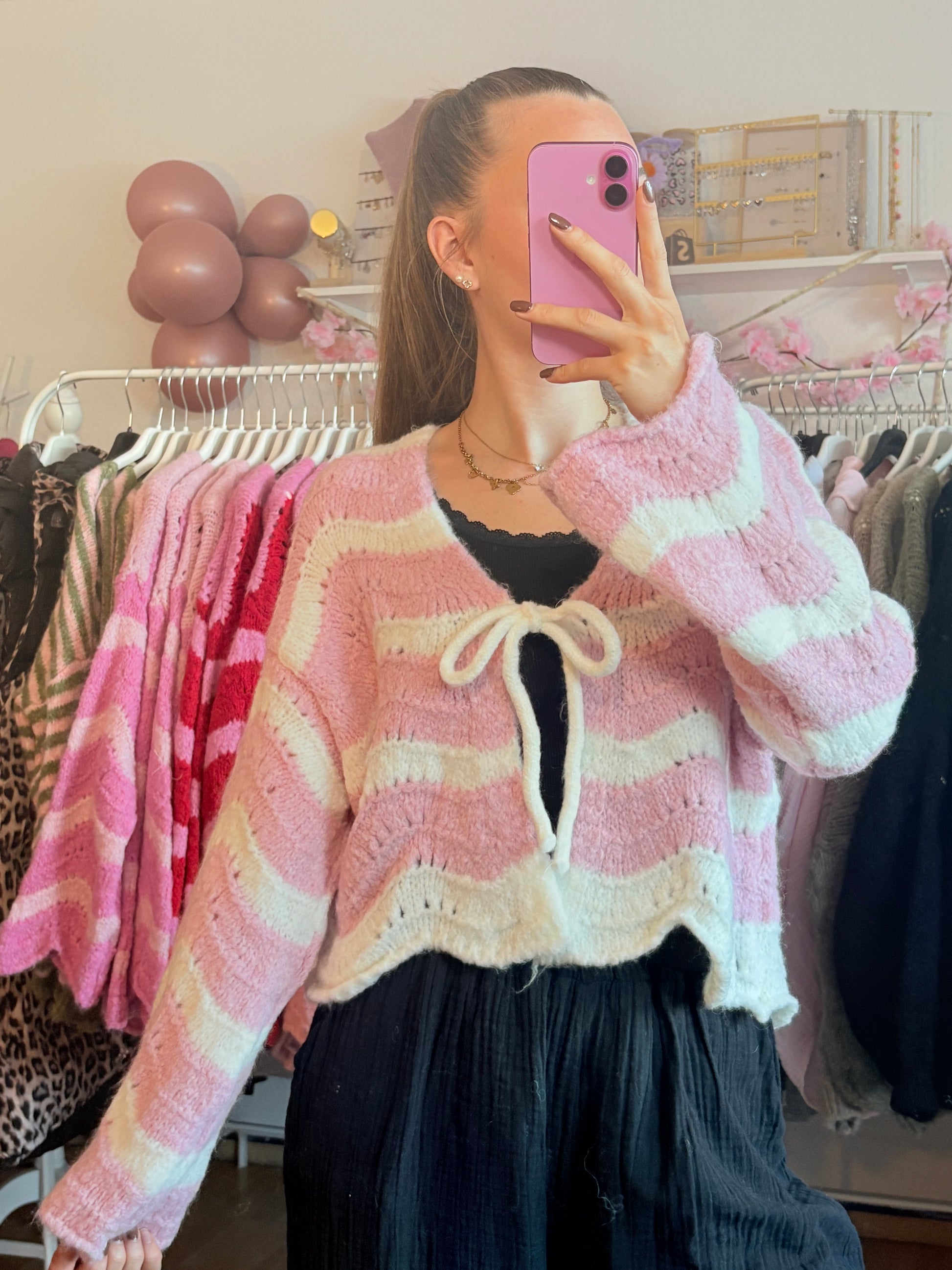 Cardigan - Jil (Rosa/Weiß)