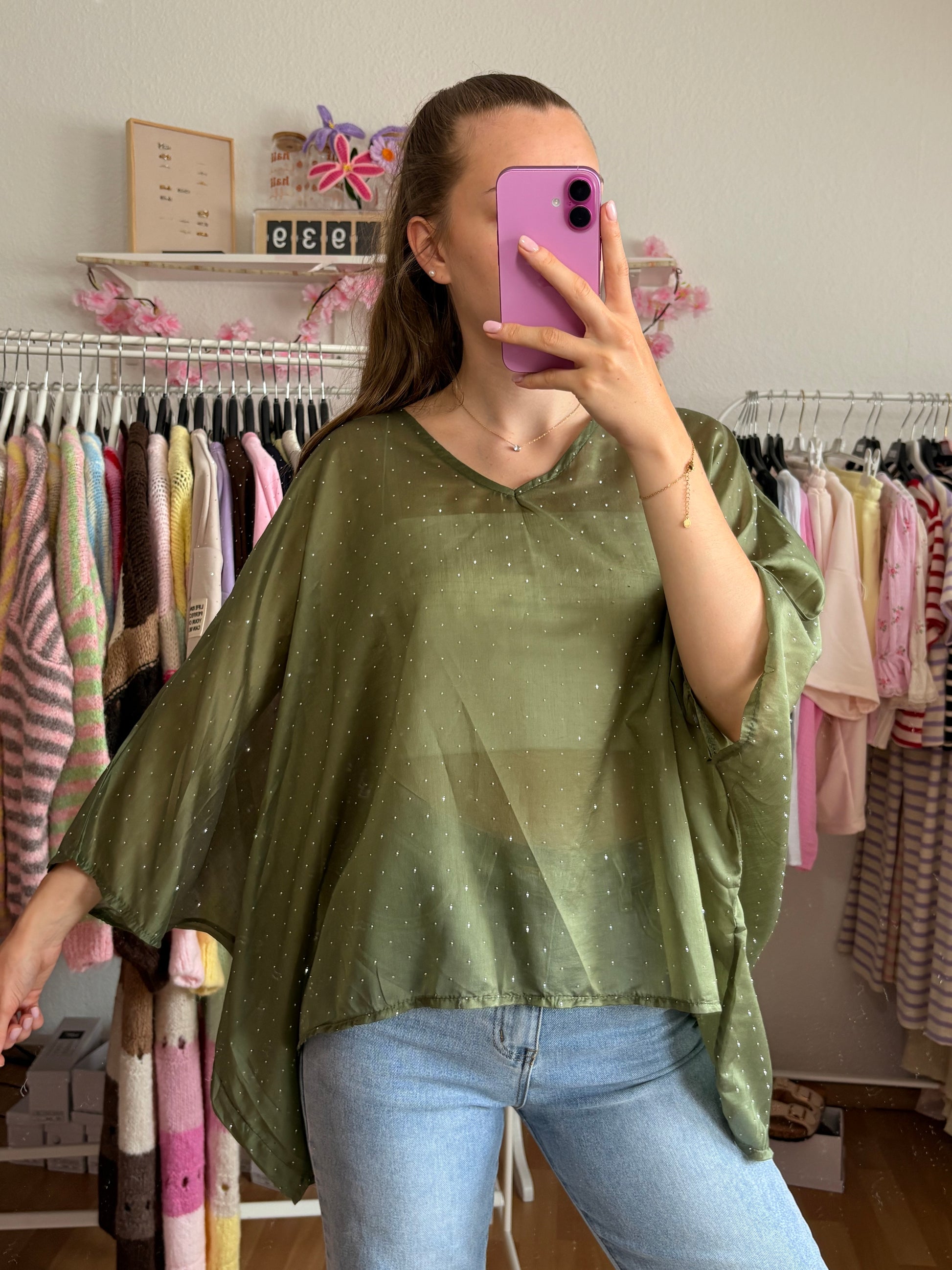 Glitzer Bluse - Liv (Kaki)