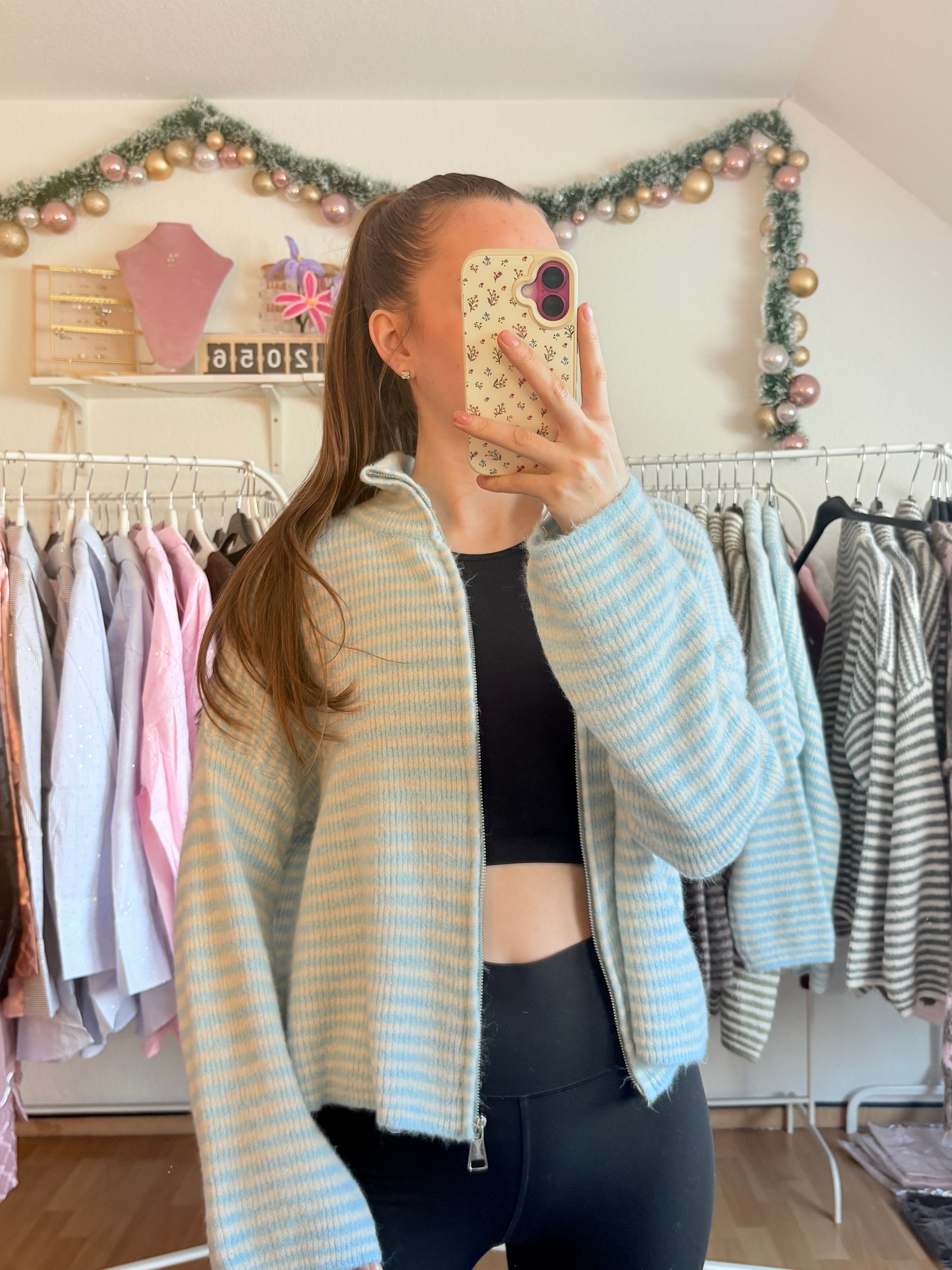 Strickjacke - Sweetline Zip (Babyblau/Creme)