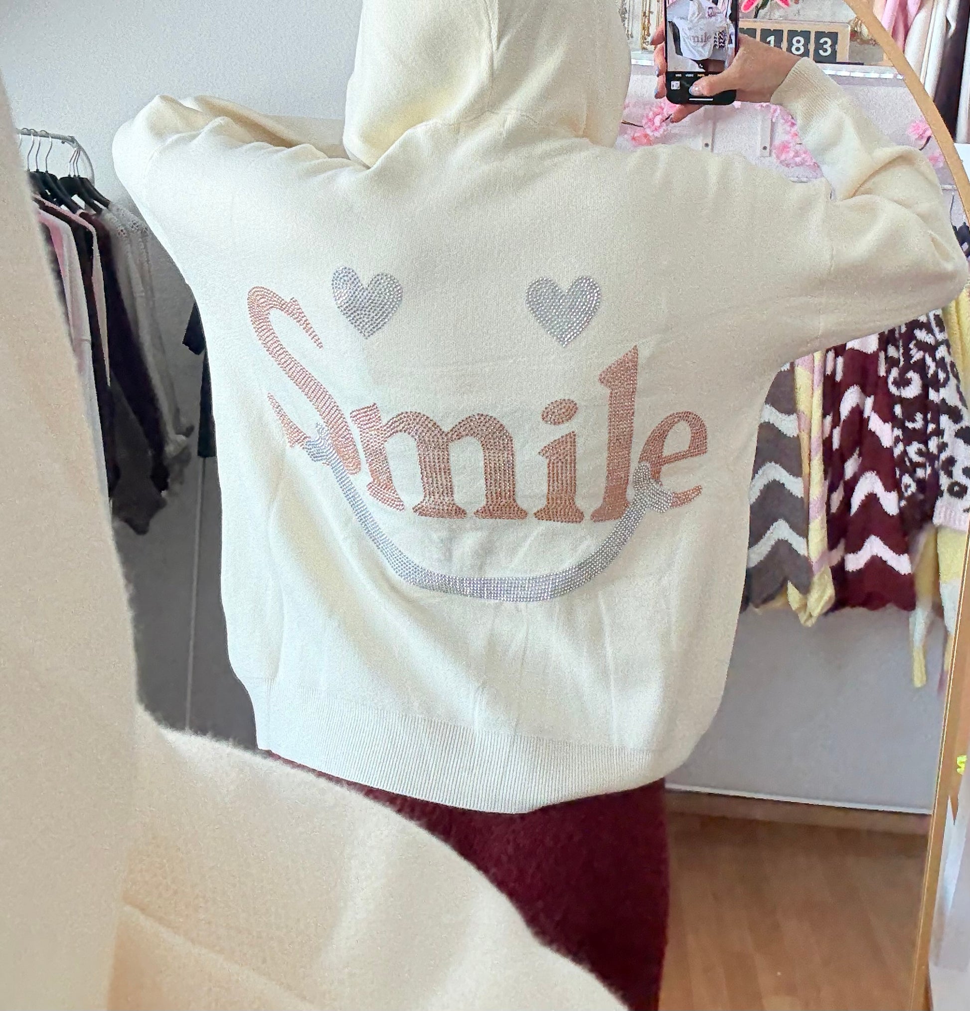 Glitzer Zip Hoodie (Beige)