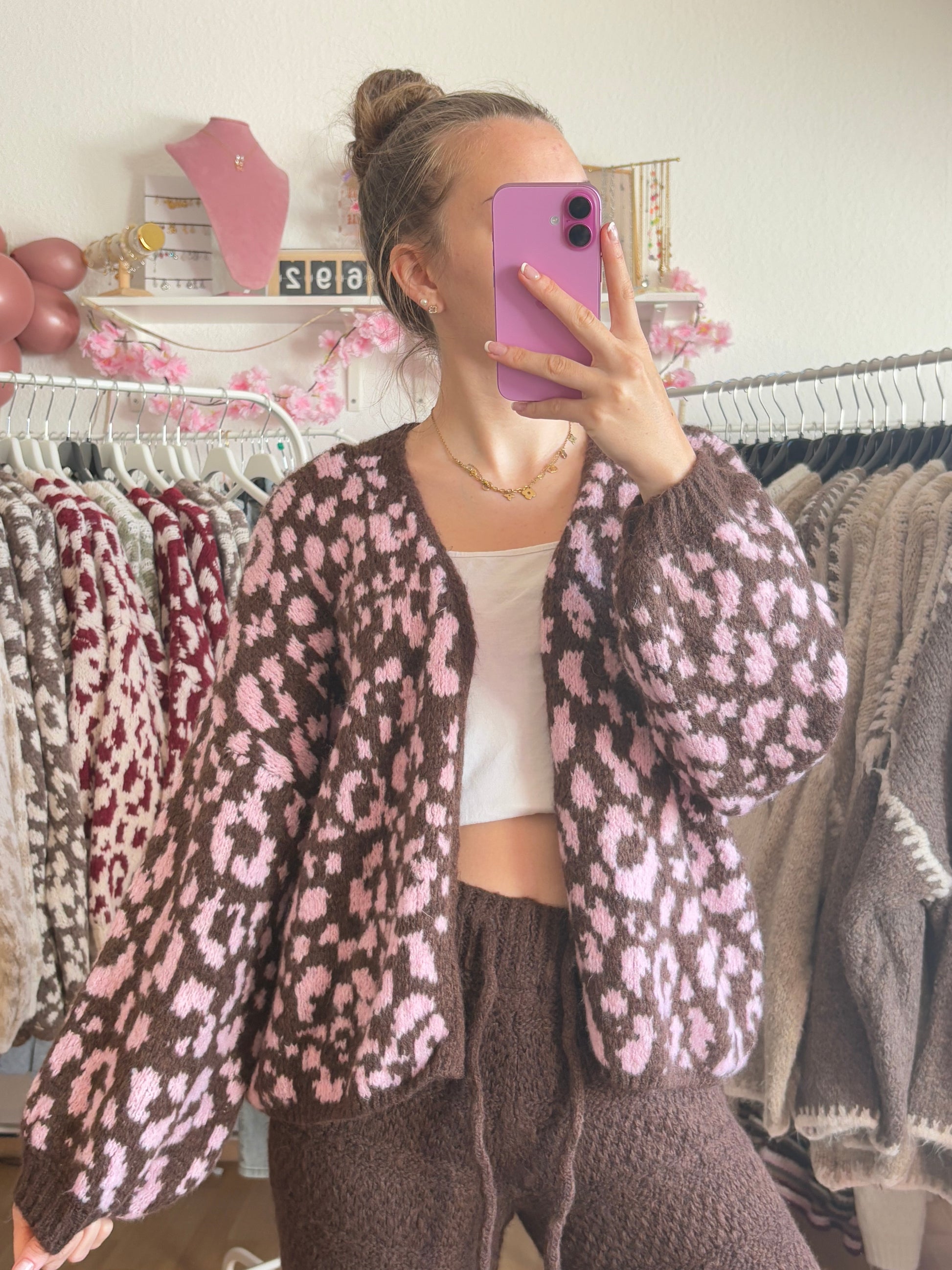Offener Cardigan - Leona (Braun/Rosa)
