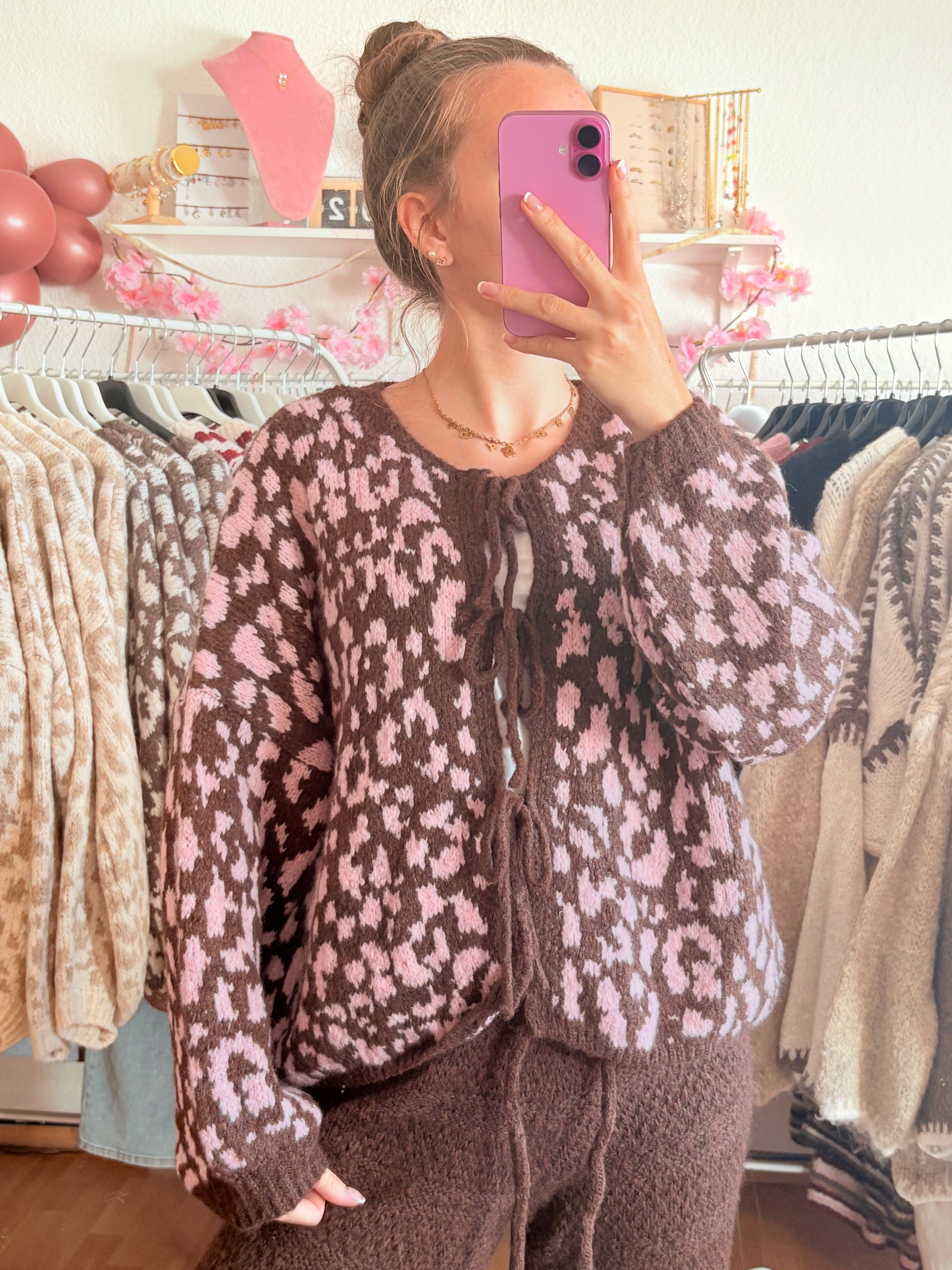 Schleifen Cardigan - Leona (Braun/Rosa)