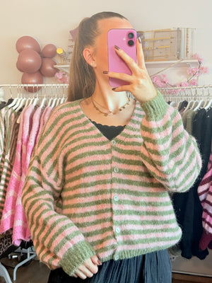 Strickjacke - Kaya (Kaki/Rosa)