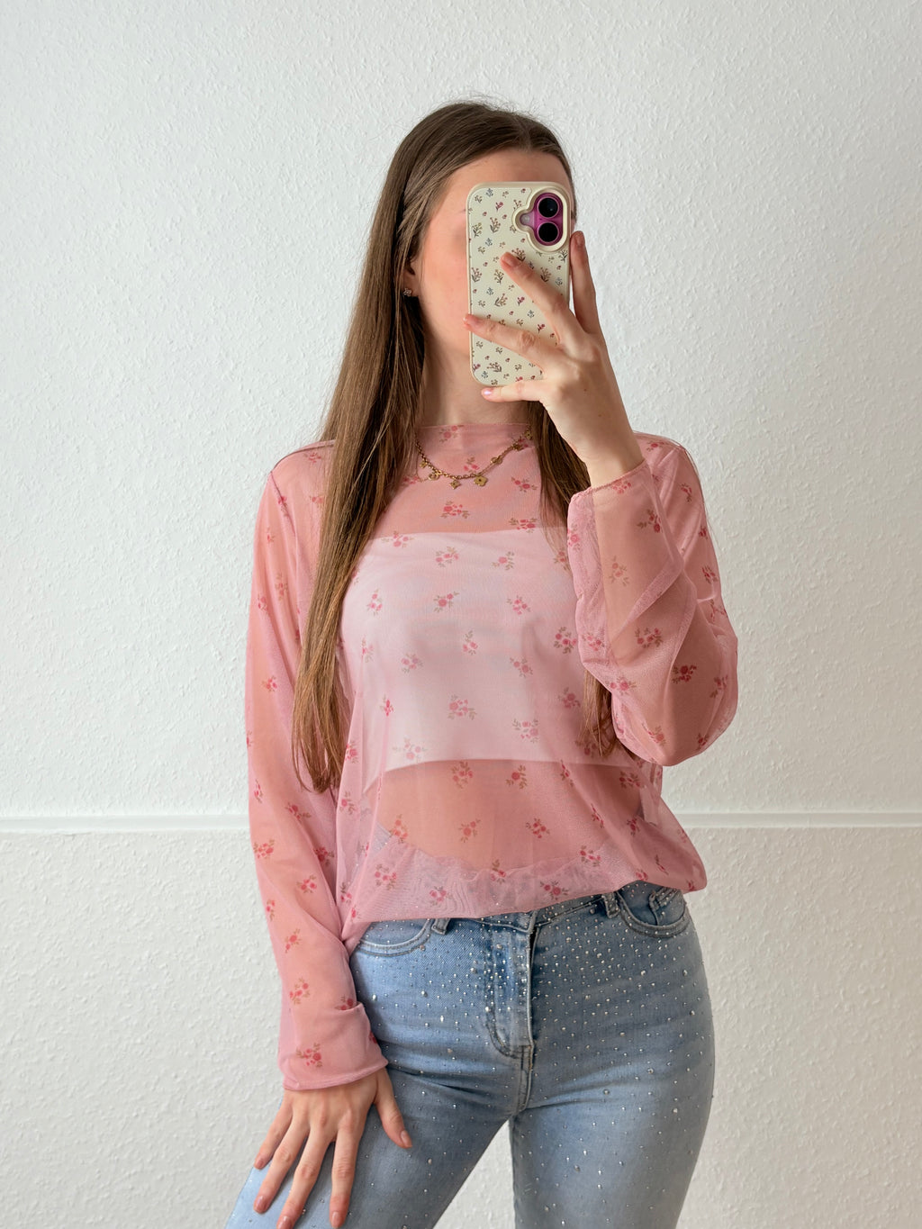Blumen See-through Longsleeve (Rosa)