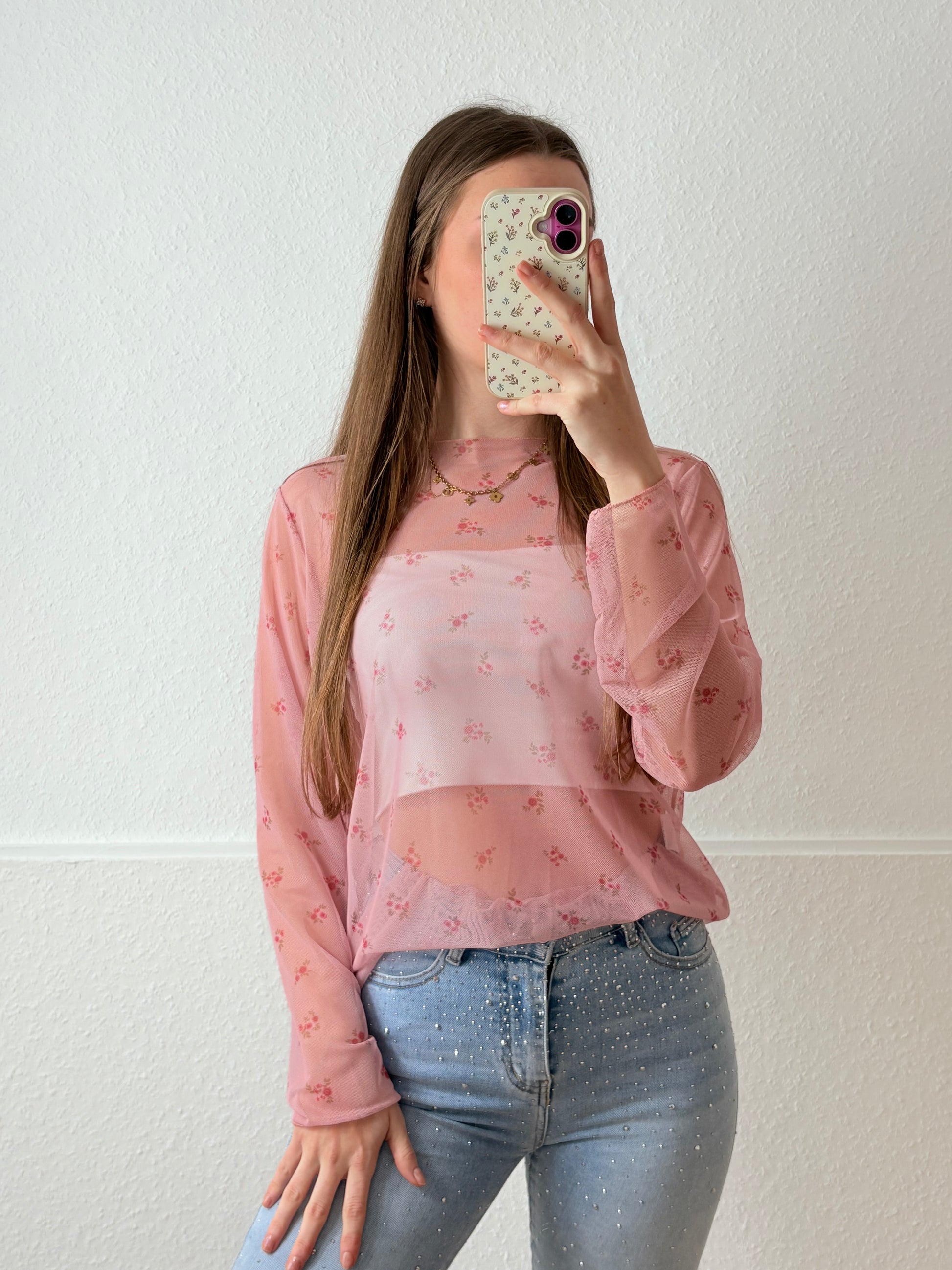 Blumen See-through Longsleeve (Rosa)