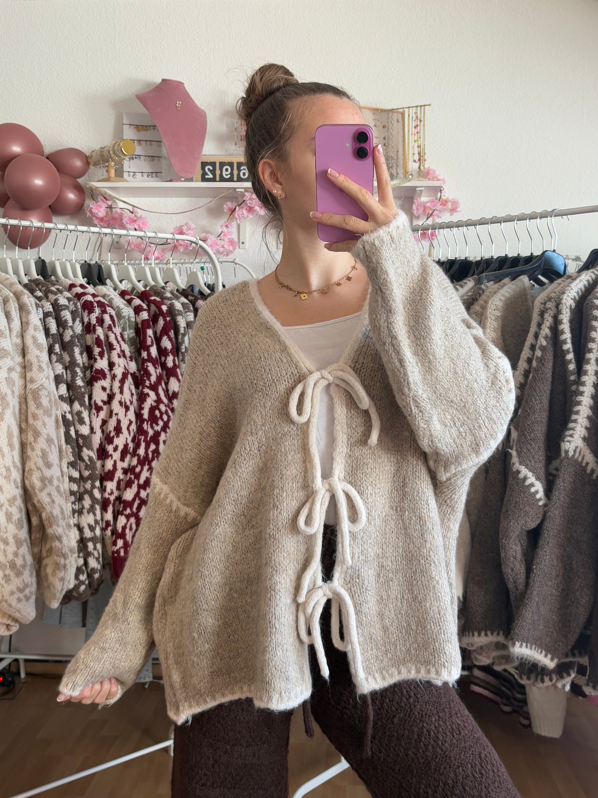 Schleifen Cardigan - Malou (Taupe)
