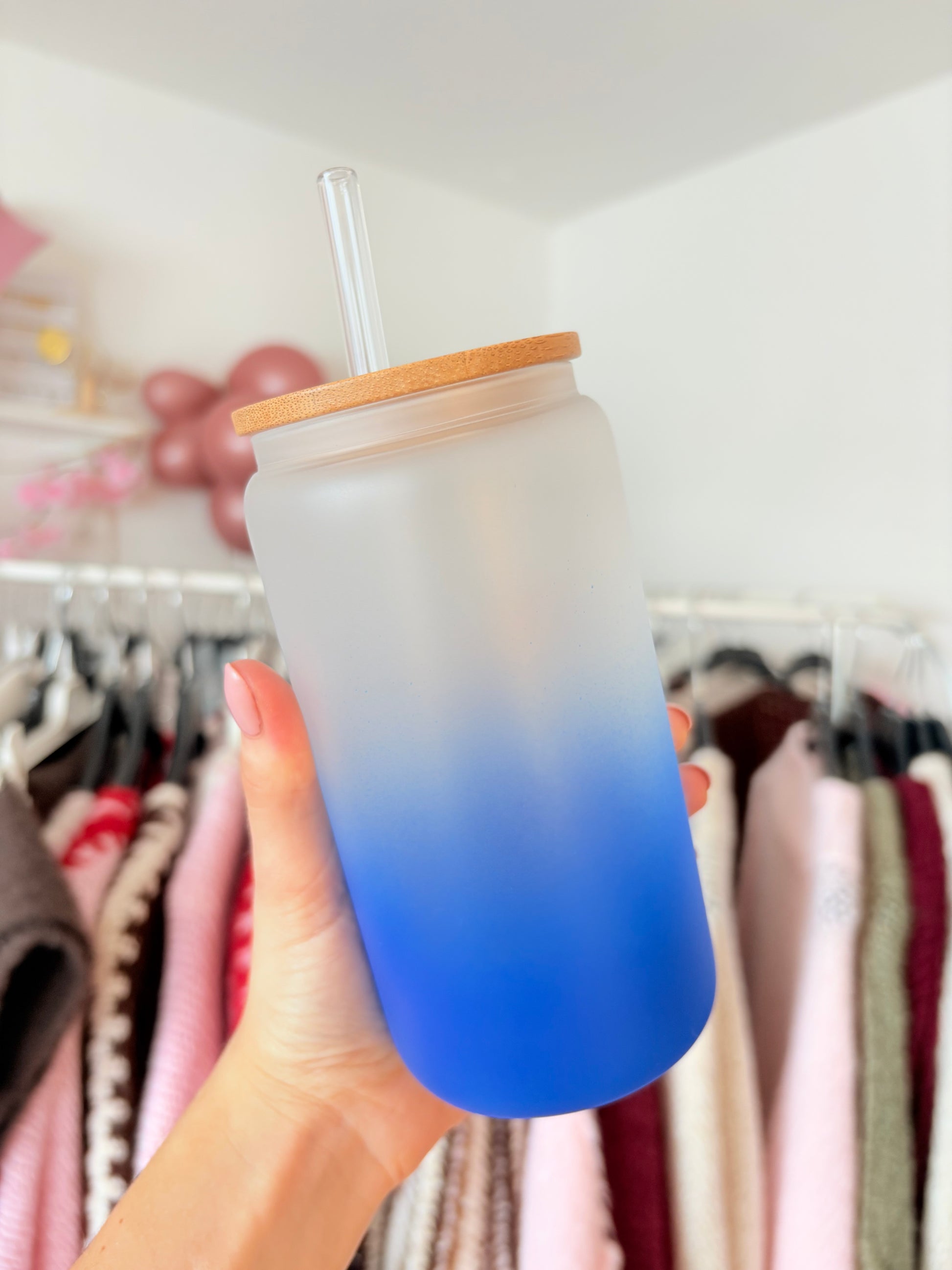 Trinkglas - Frosted Farbverlauf (Dunkelblau)