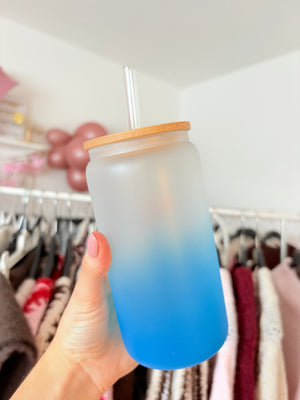 Trinkglas - Frosted Farbverlauf (Hellblau)