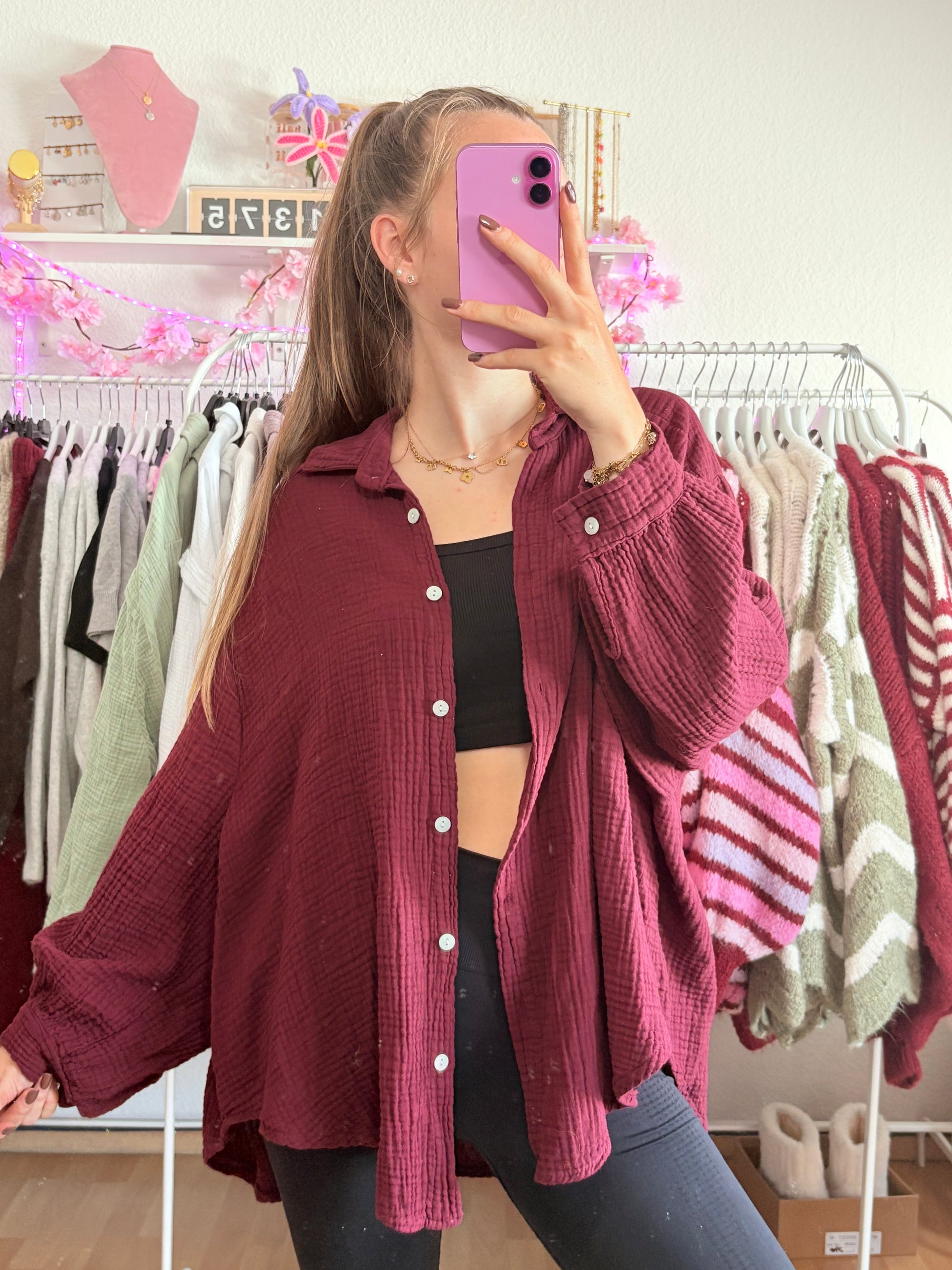 Musselin Bluse - Nala (Bordeaux)