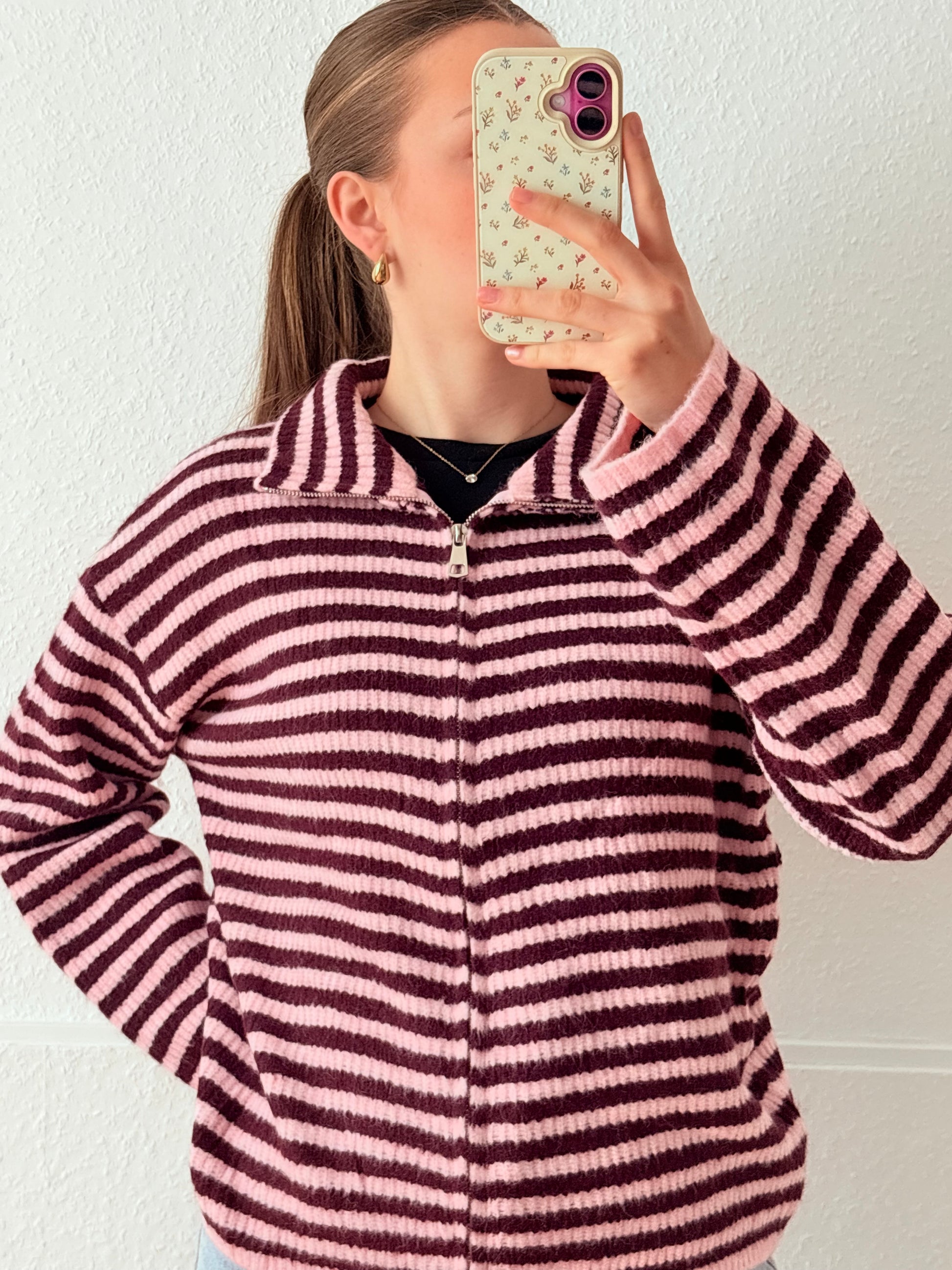 Strickjacke - Sweetline Zip (Rosa/Bordeaux)