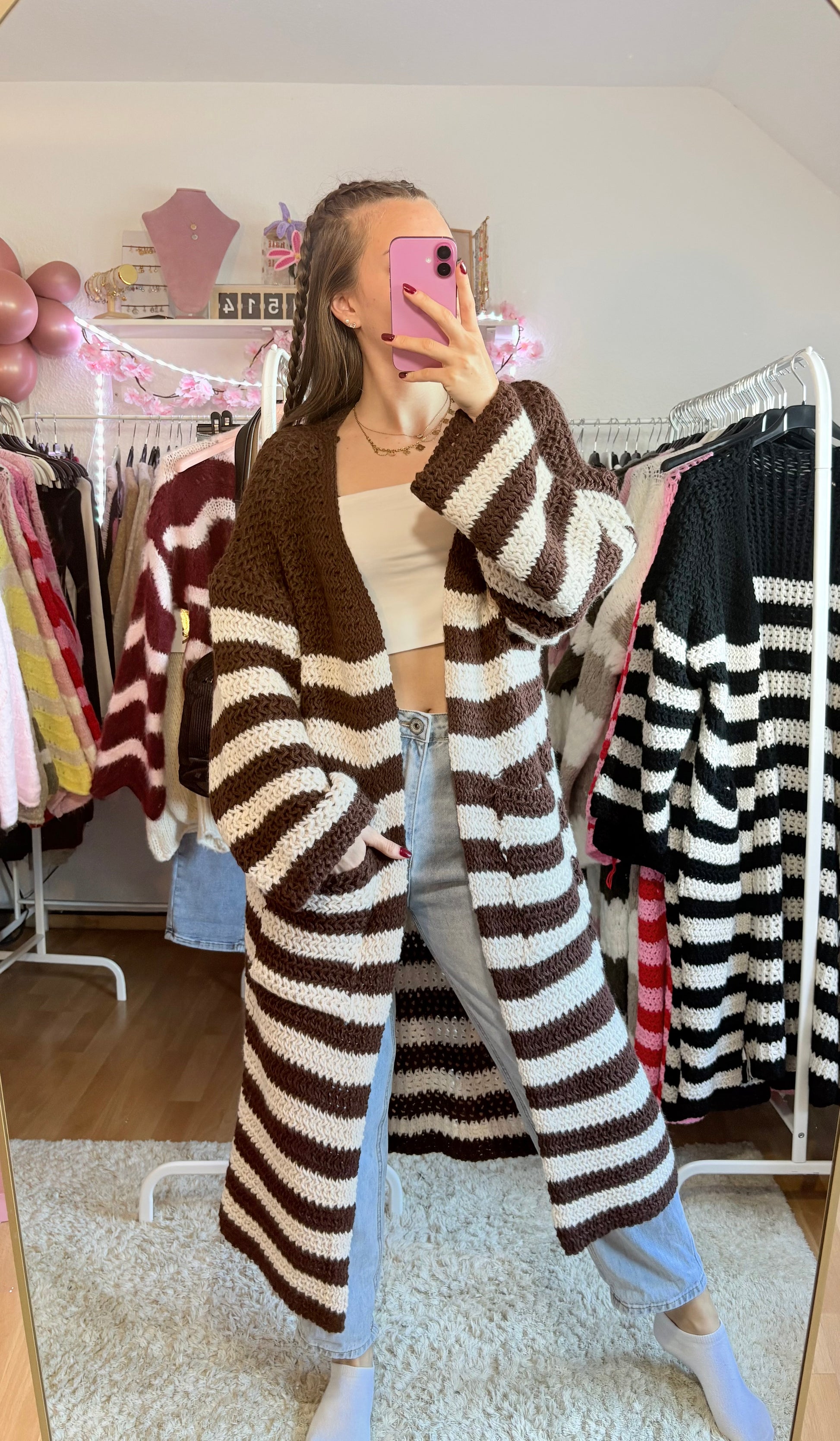 Langer Strick Cardigan - Tara (Braun)