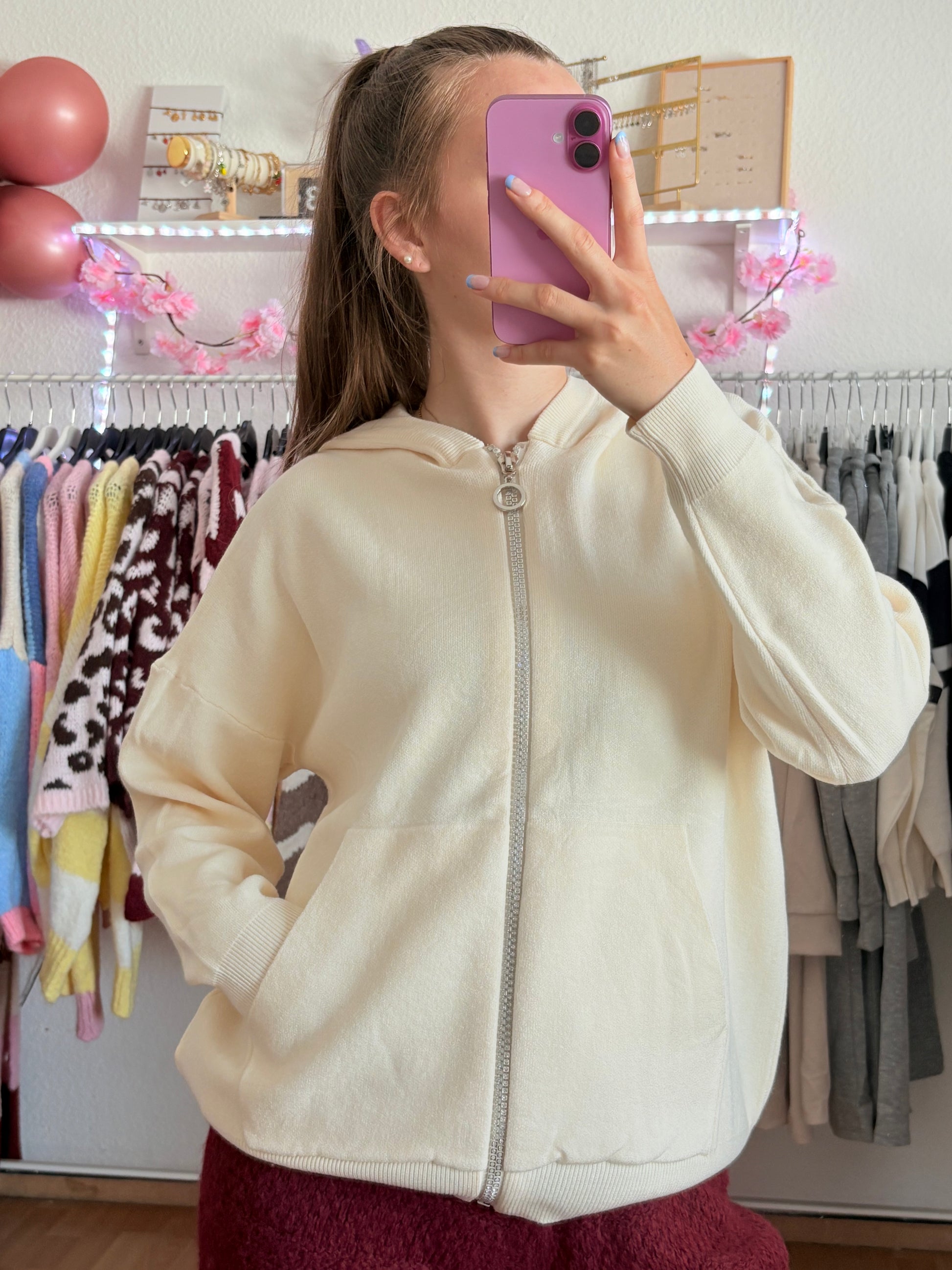Glitzer Zip Hoodie (Beige)