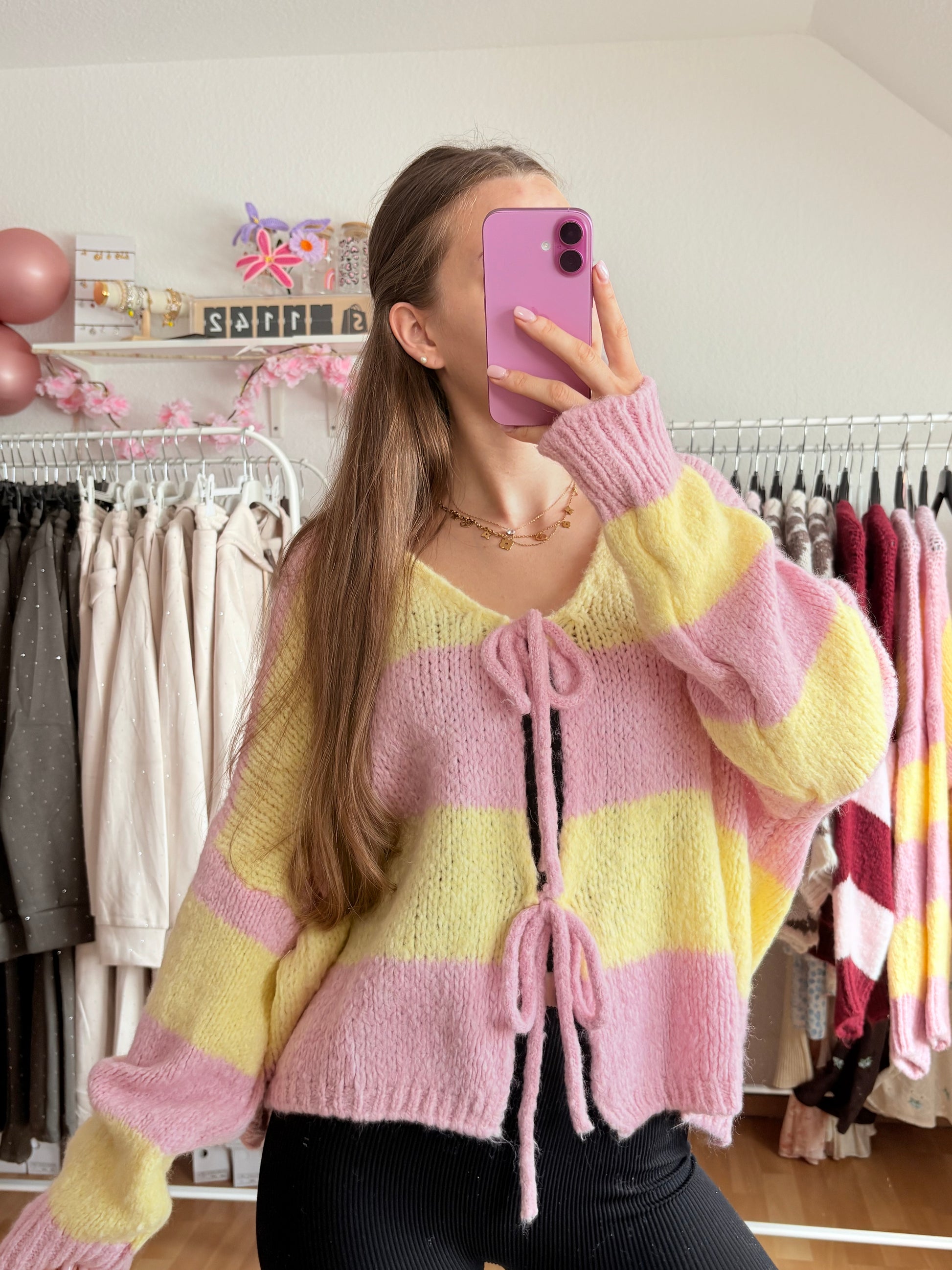 Schleifen Cardigan - Elodie (Rosa/Gelb)