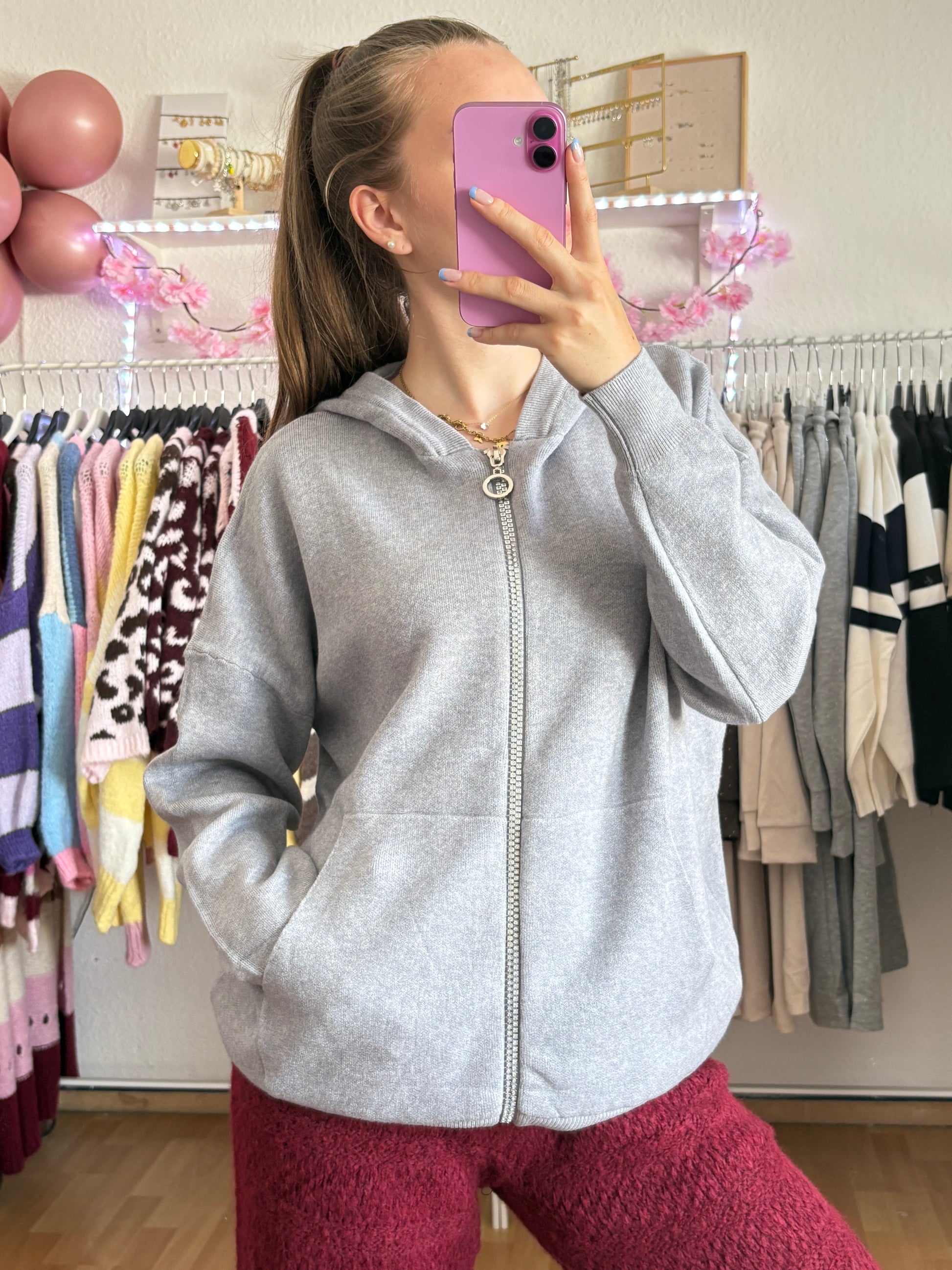 Glitzer Zip Hoodie (Grau)