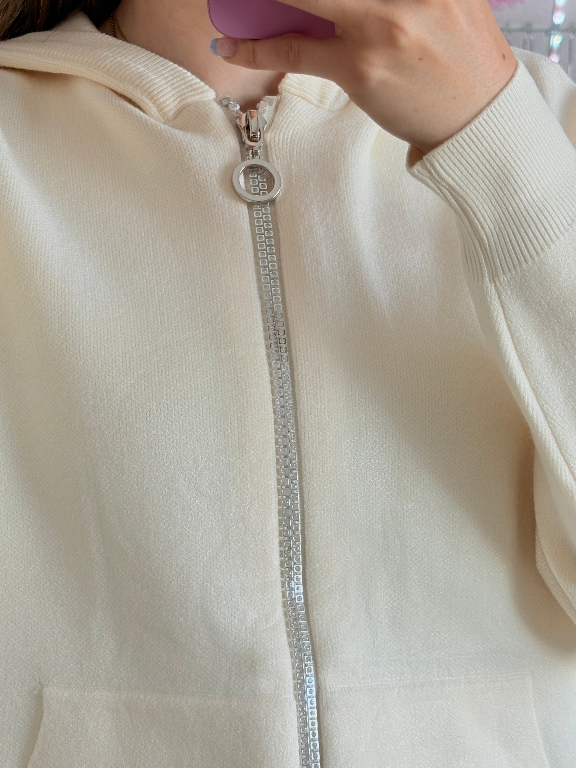 Glitzer Zip Hoodie (Beige)