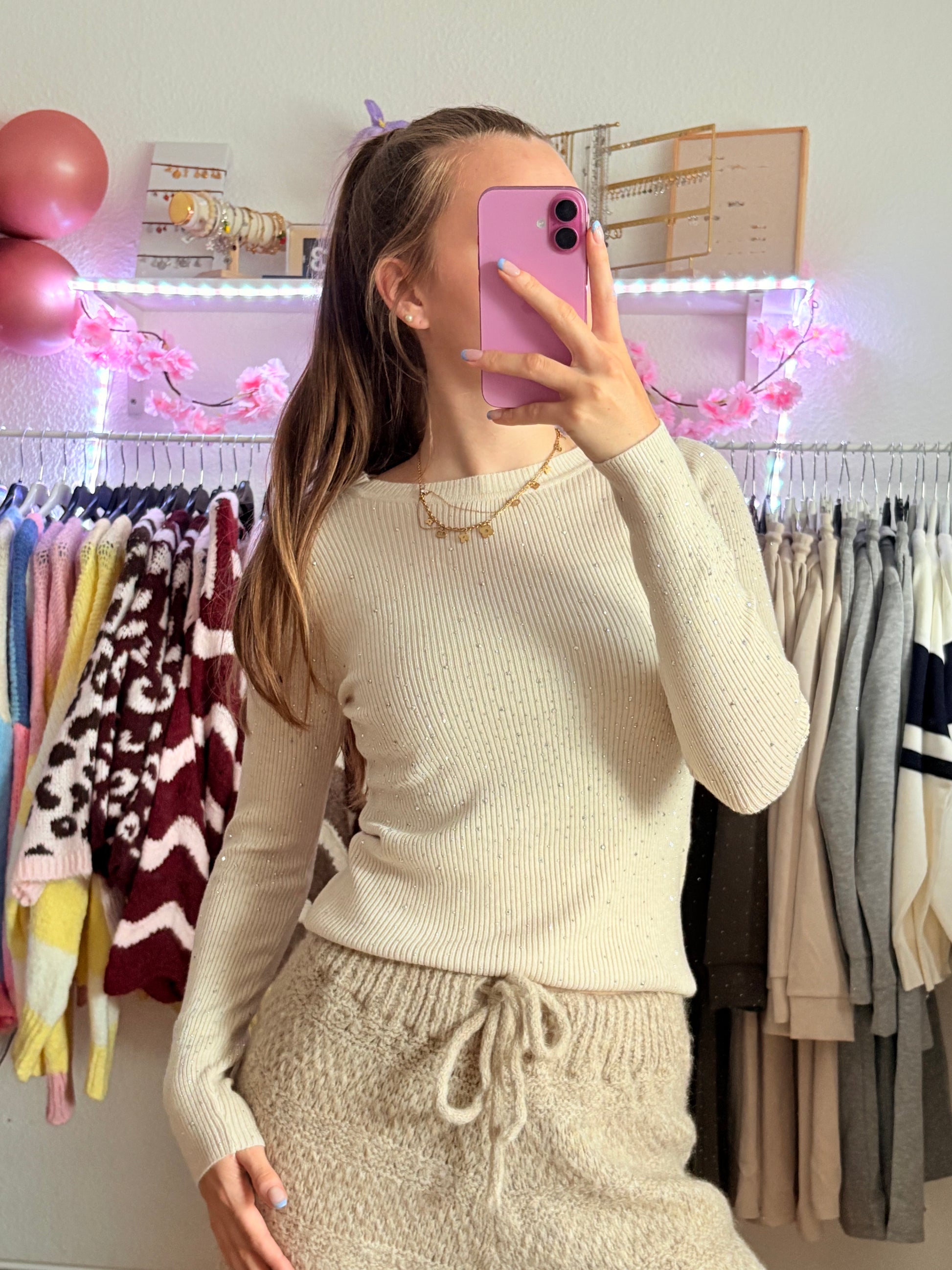 Glitzer Pullover - Evi (Beige)