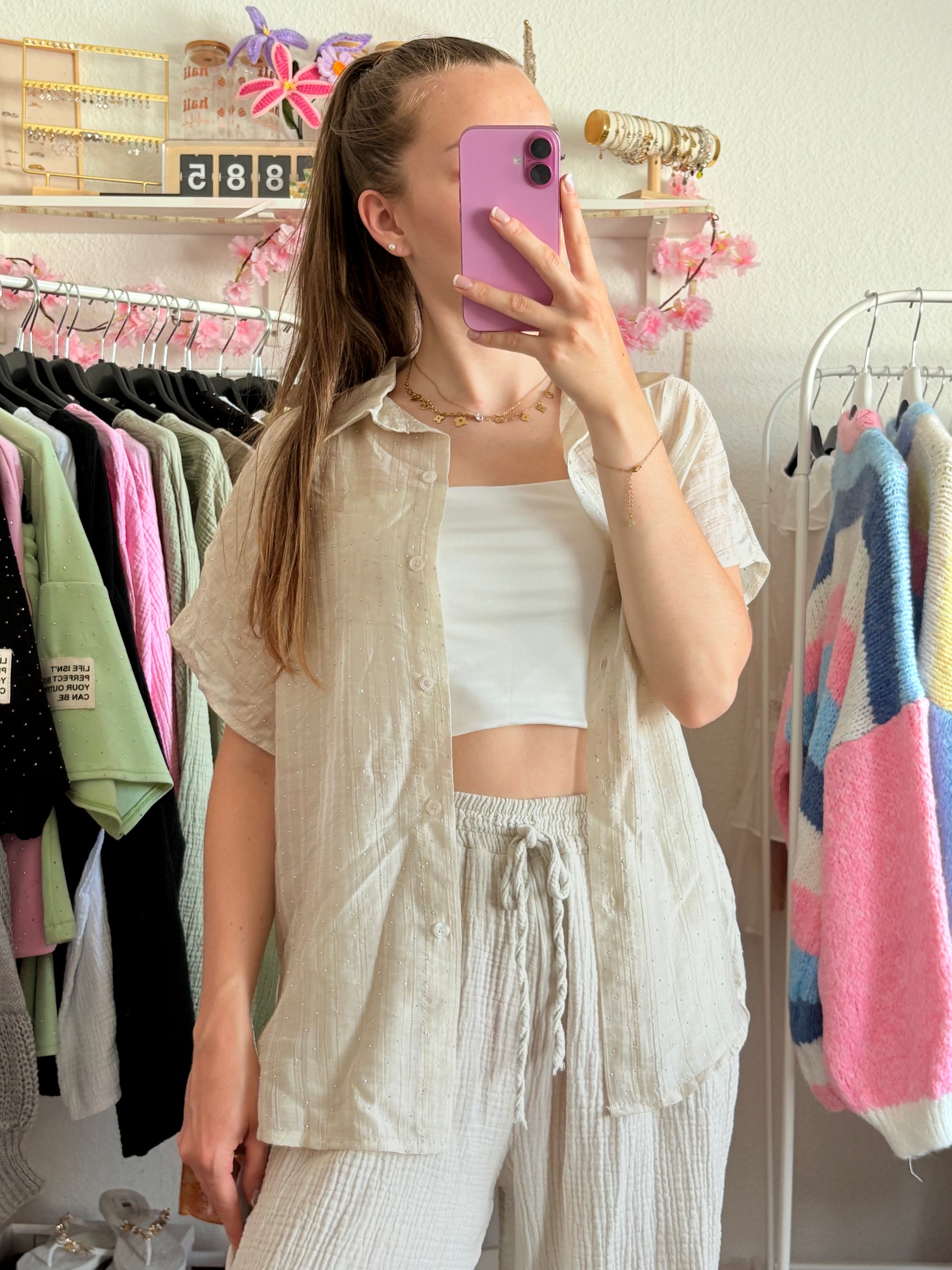 Glitzer Bluse - Amina (Beige)
