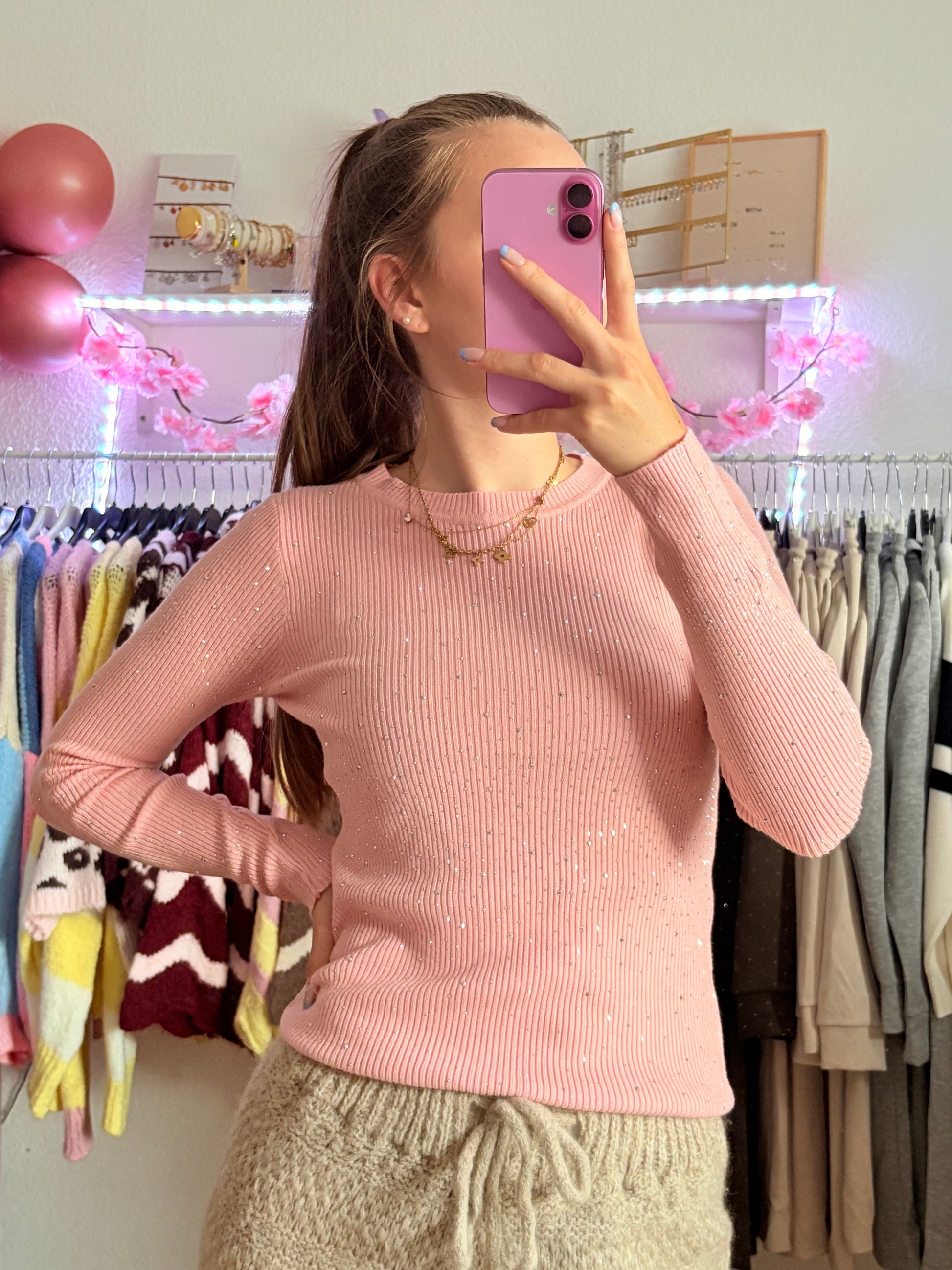 Glitzer Pullover - Evi (Rosa)